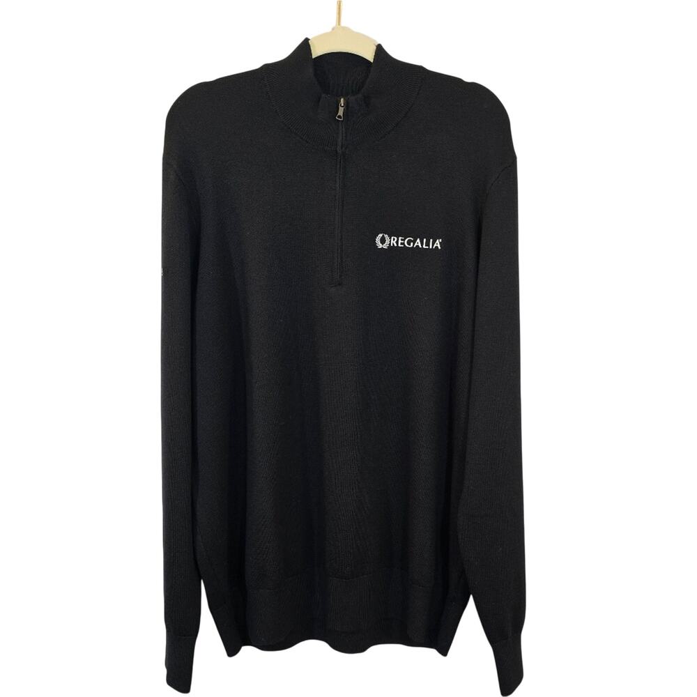 F Brooks Brothers Men's Black Quarter Zip Pullover Sweater XL 100% Merino Wool